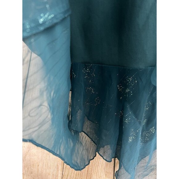Vtg Y2K Speechless Dress Girl 16 Teal Handkerchief Hem Glitter Fairy Whimsigoth - Picture 6 of 10